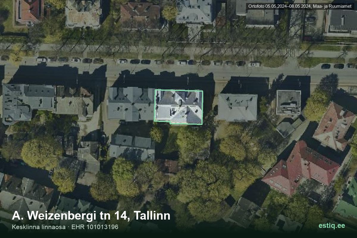 A. Weizenbergi tänav 14, Tallinn – hoone aerofoto, kontuur ehitisregistri (EHR) andmetest