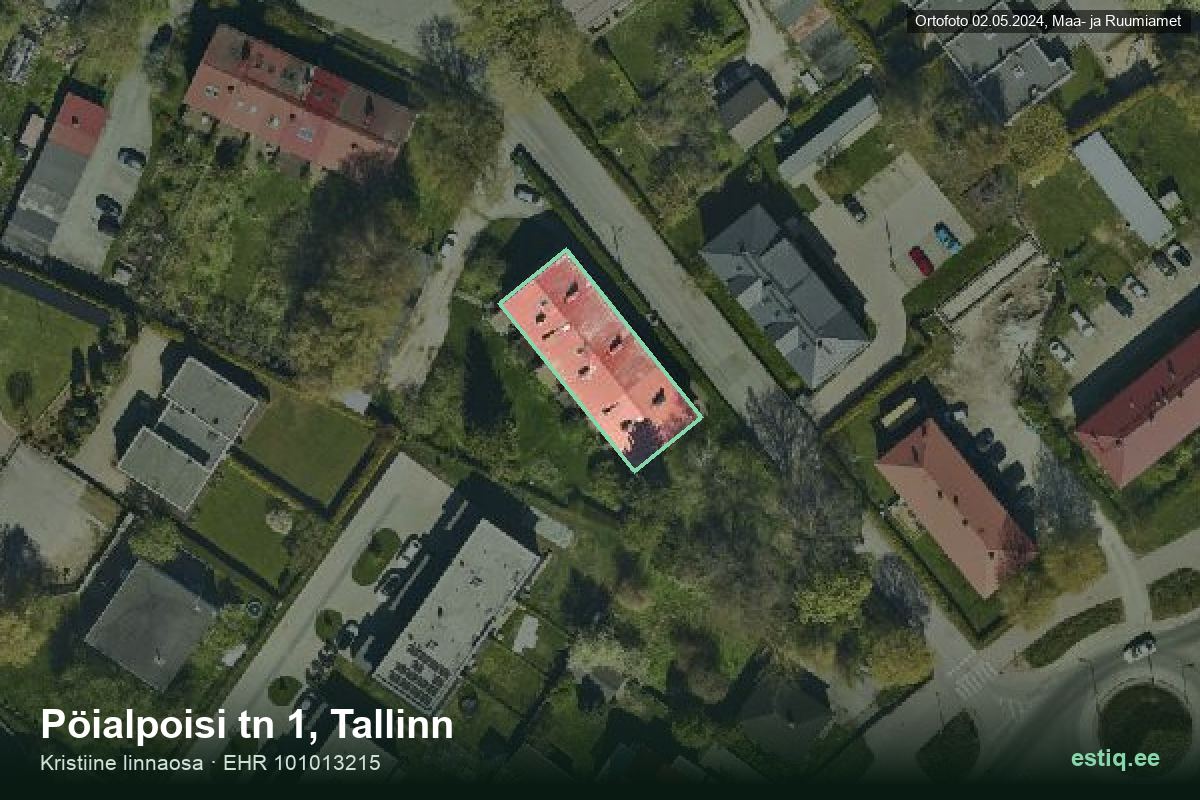 Pöialpoisi tänav 1, Tallinn – hoone aerofoto, kontuur ehitisregistri (EHR) andmetest