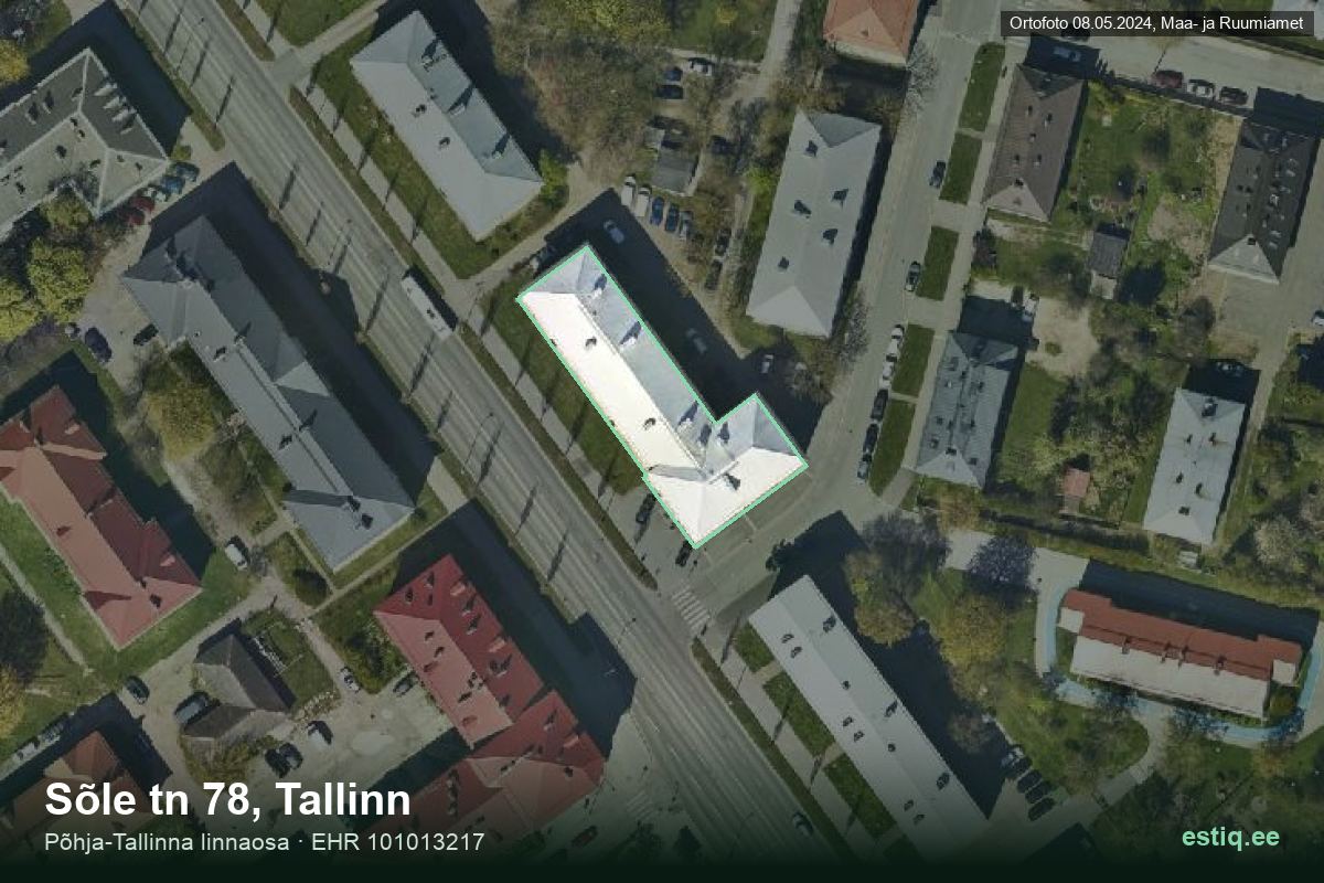 Sõle tänav 78, Tallinn – hoone aerofoto, kontuur ehitisregistri (EHR) andmetest