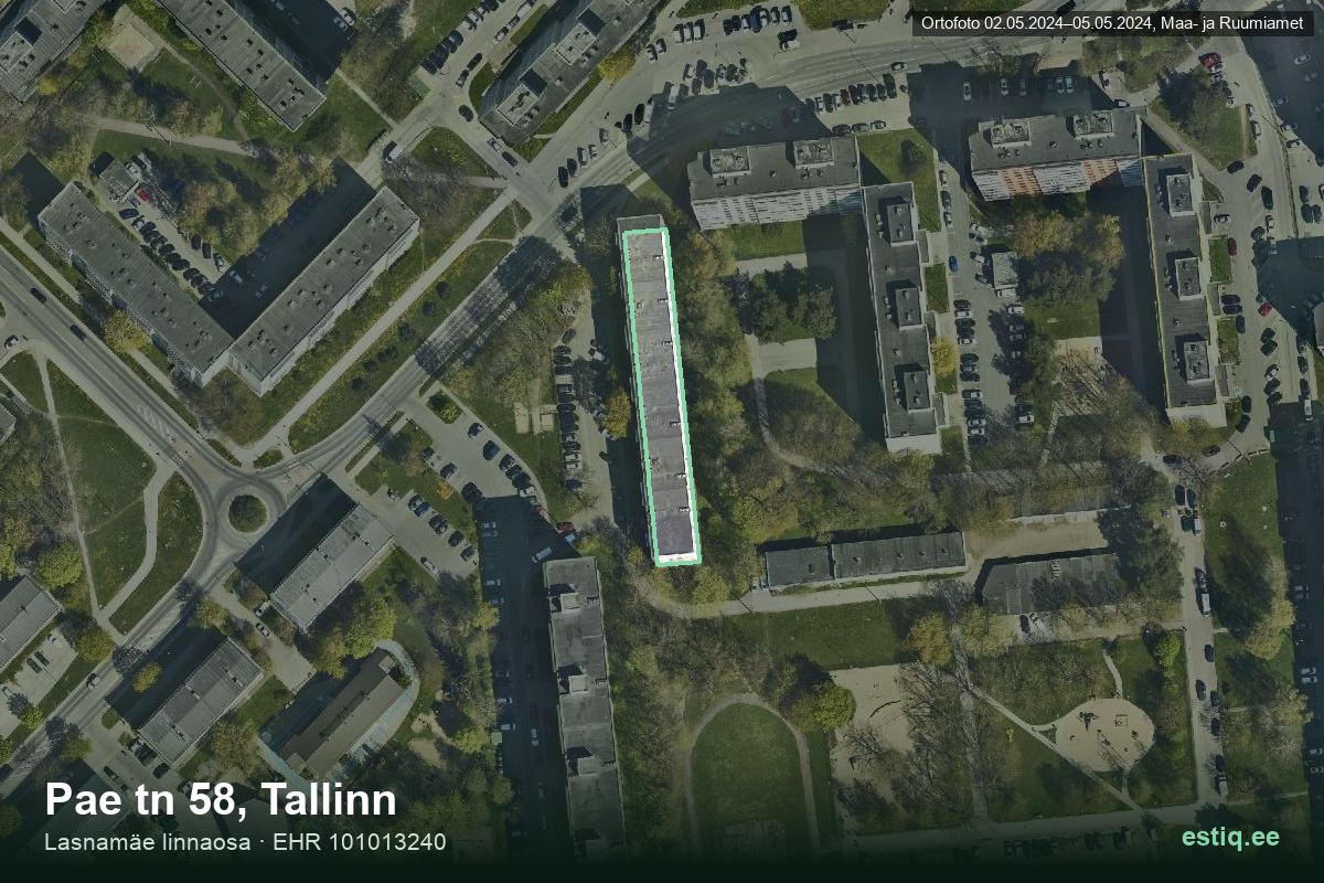 Pae tänav 58, Tallinn – hoone aerofoto, kontuur ehitisregistri (EHR) andmetest
