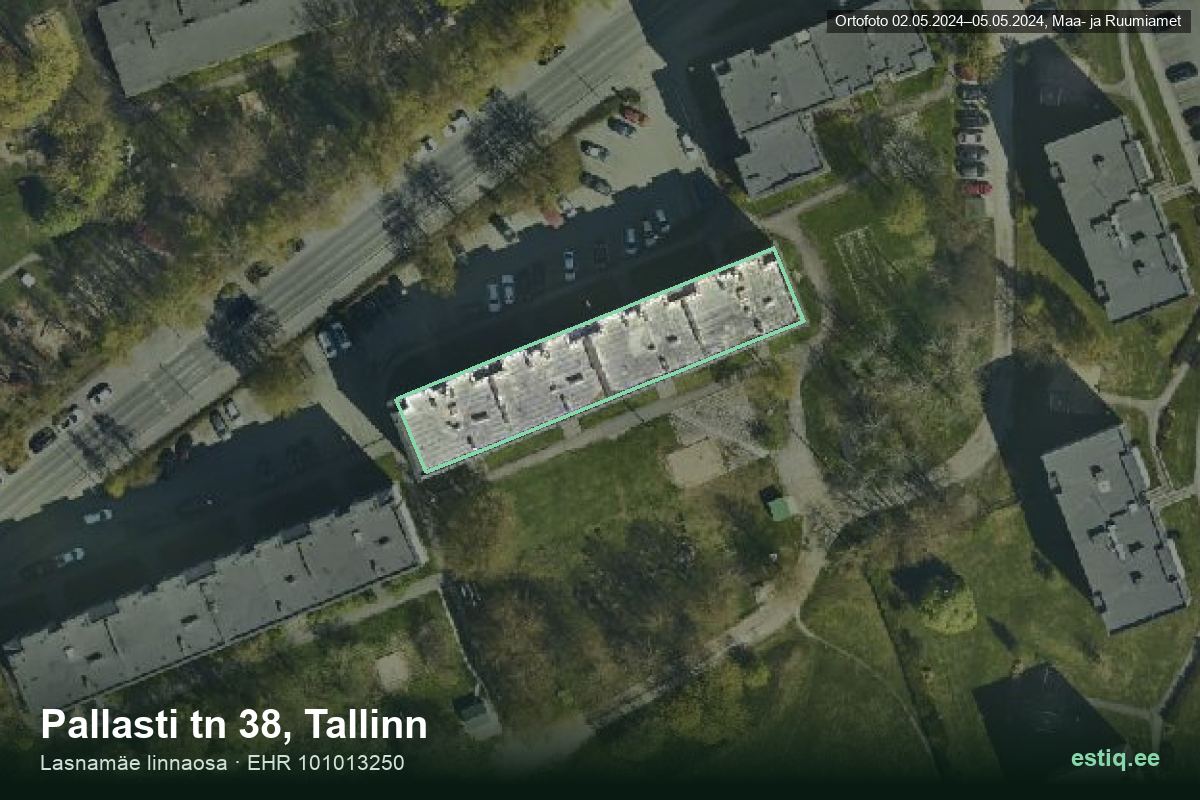 Pallasti tänav 38, Tallinn – hoone aerofoto, kontuur ehitisregistri (EHR) andmetest
