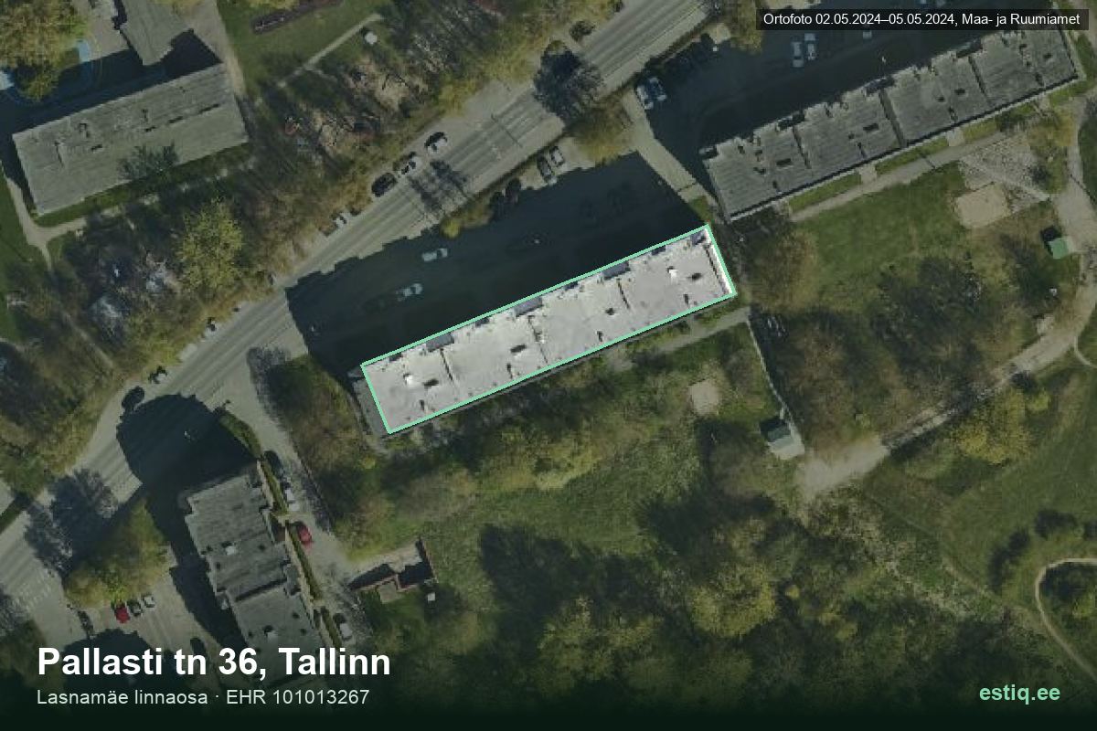 Pallasti tänav 36, Tallinn – hoone aerofoto, kontuur ehitisregistri (EHR) andmetest