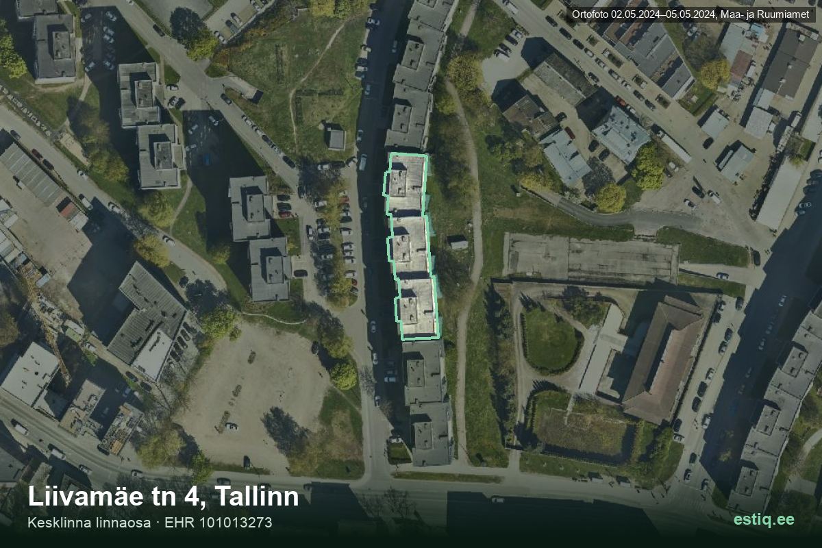 Liivamäe tänav 4, Tallinn – hoone aerofoto, kontuur ehitisregistri (EHR) andmetest