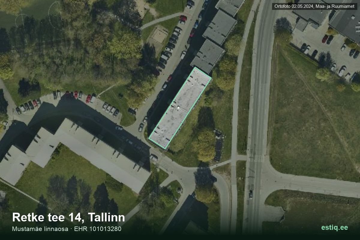 Retke tee 14, Tallinn – hoone aerofoto, kontuur ehitisregistri (EHR) andmetest