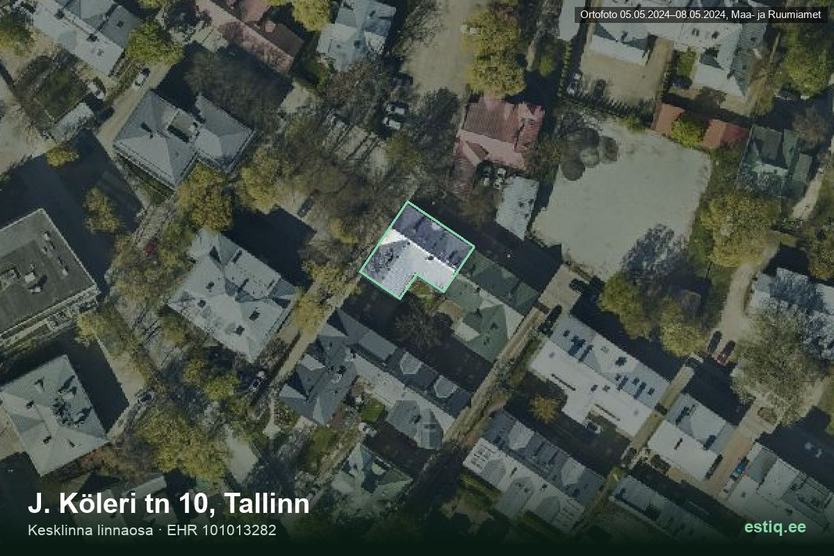J. Köleri tänav 10, Tallinn – аэрофото дома, контур по данным регистра строений (EHR)