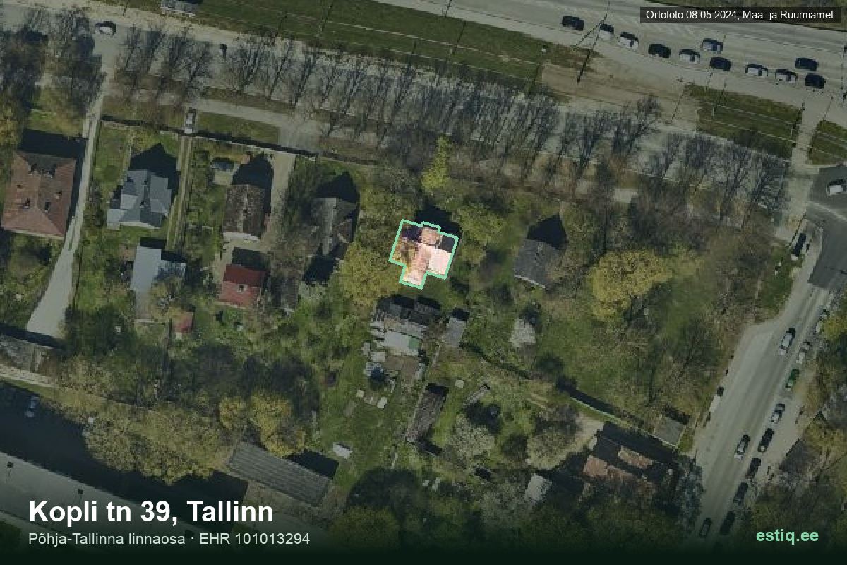 Kopli tänav 39, Tallinn – hoone aerofoto, kontuur ehitisregistri (EHR) andmetest