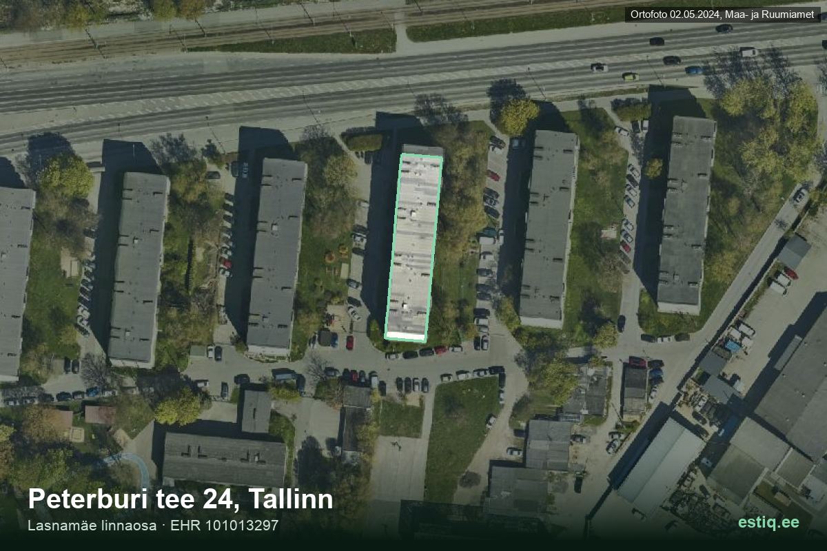 Peterburi tee 24, Tallinn – аэрофото дома, контур по данным регистра строений (EHR)