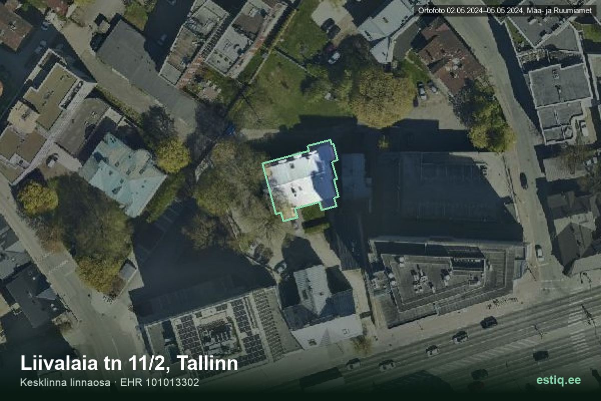 Liivalaia tänav 11/2, Tallinn – hoone aerofoto, kontuur ehitisregistri (EHR) andmetest