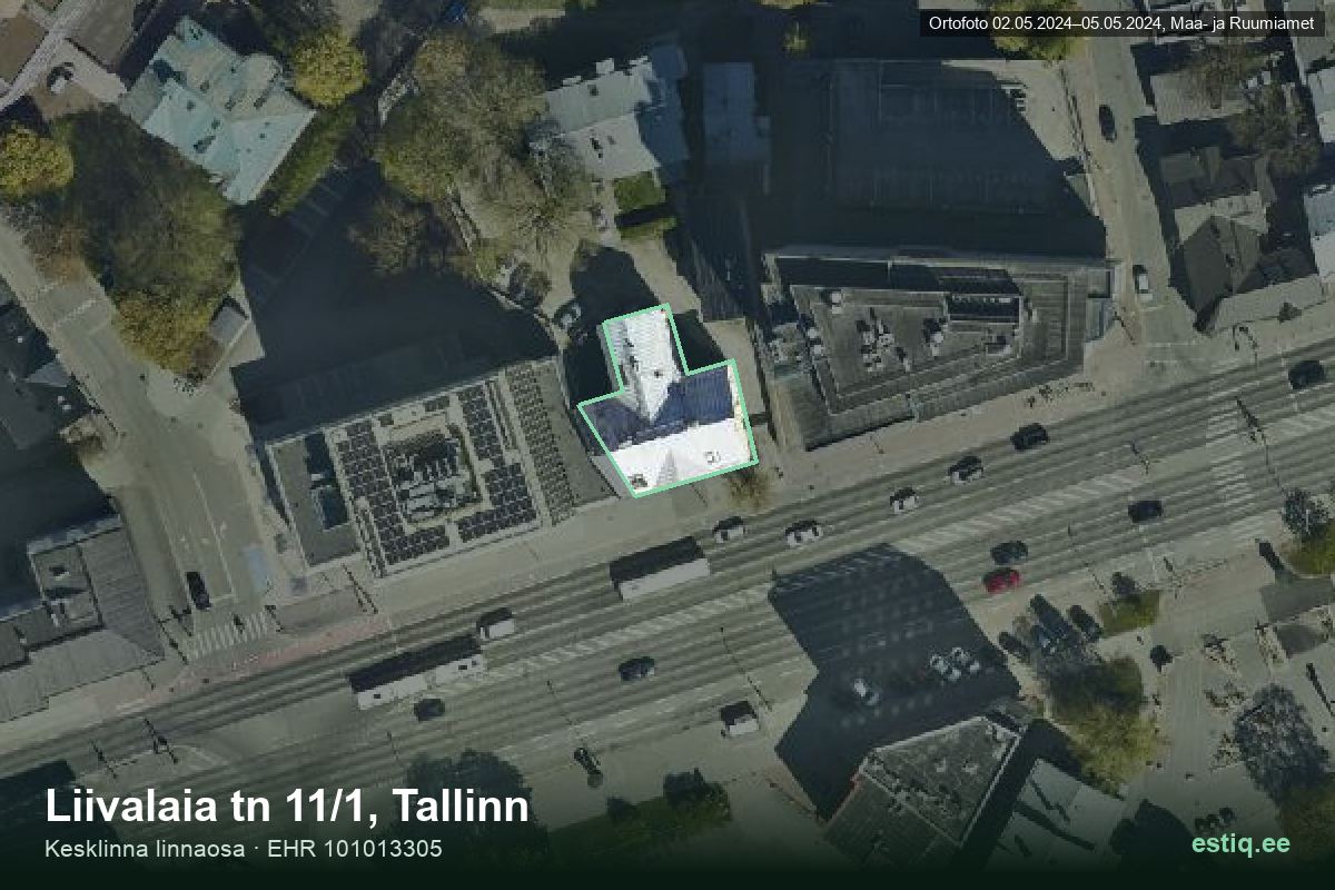 Liivalaia tänav 11/1, Tallinn – aerial photo of the building, outline from the Building Register (EHR)