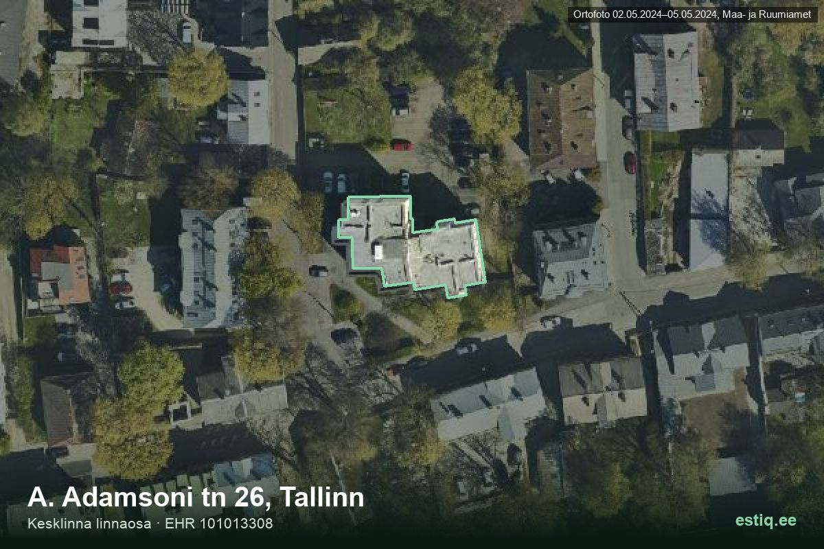 A. Adamsoni tänav 26, Tallinn – aerial photo of the building, outline from the Building Register (EHR)