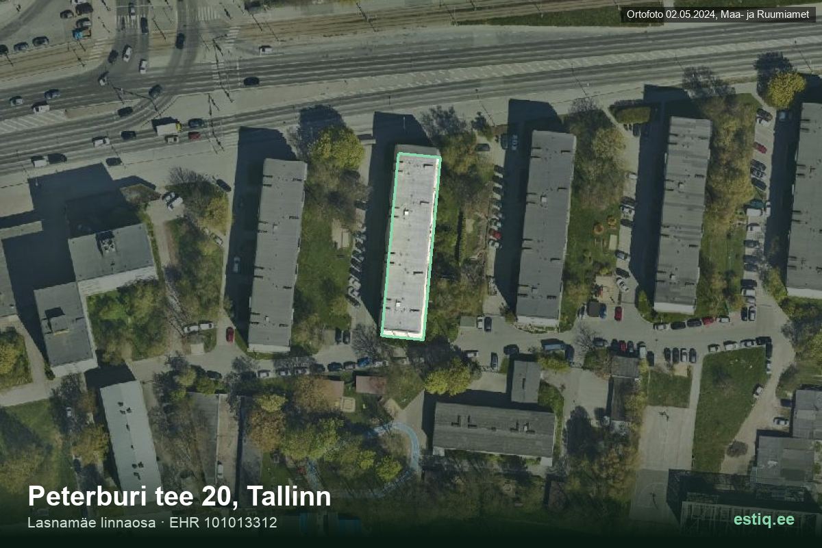 Peterburi tee 20, Tallinn – аэрофото дома, контур по данным регистра строений (EHR)