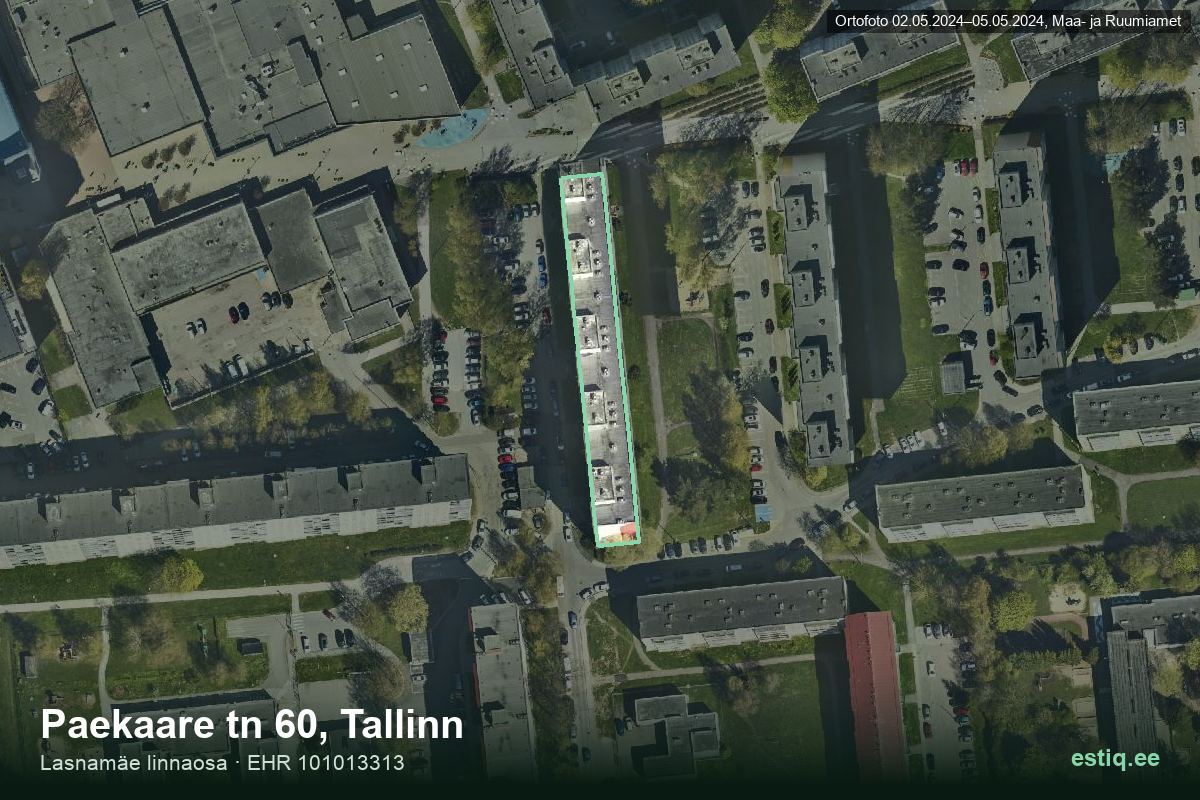 Paekaare tänav 60, Tallinn – hoone aerofoto, kontuur ehitisregistri (EHR) andmetest