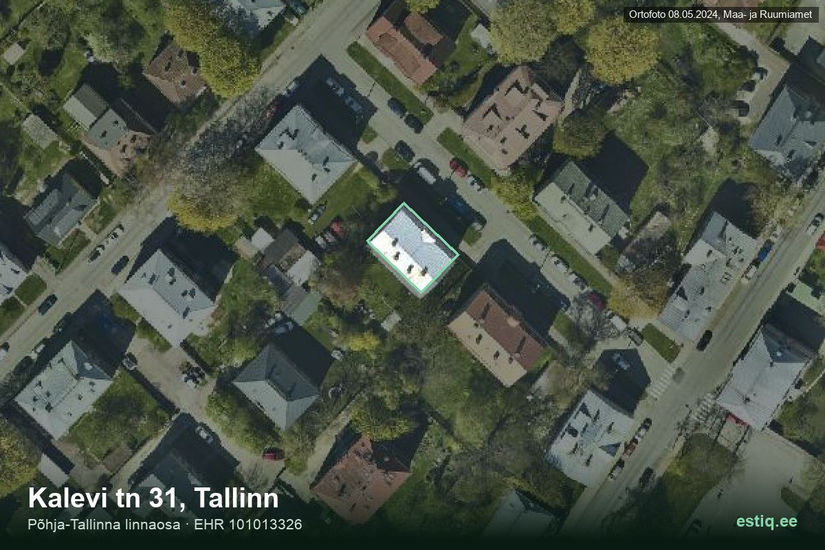 Kalevi tänav 31, Tallinn – hoone aerofoto, kontuur ehitisregistri (EHR) andmetest