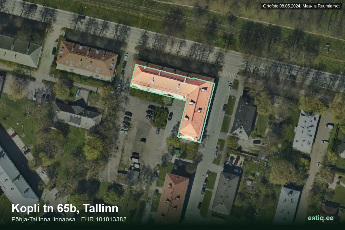 Kopli tänav 65b, Tallinn – hoone aerofoto, kontuur ehitisregistri (EHR) andmetest