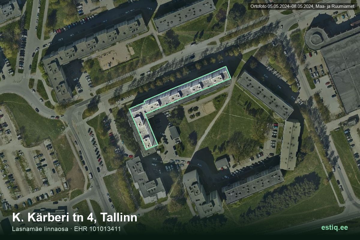 K. Kärberi tänav 4, Tallinn – hoone aerofoto, kontuur ehitisregistri (EHR) andmetest