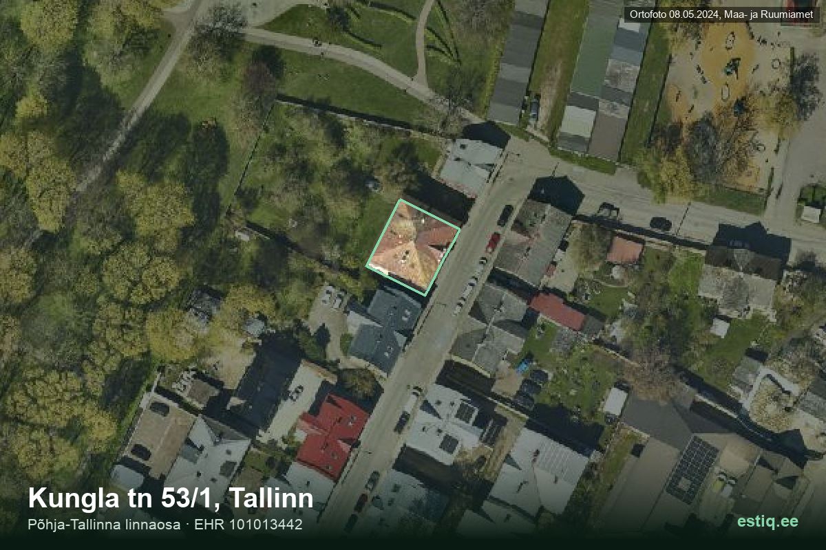 Kungla tänav 53/1, Tallinn – hoone aerofoto, kontuur ehitisregistri (EHR) andmetest