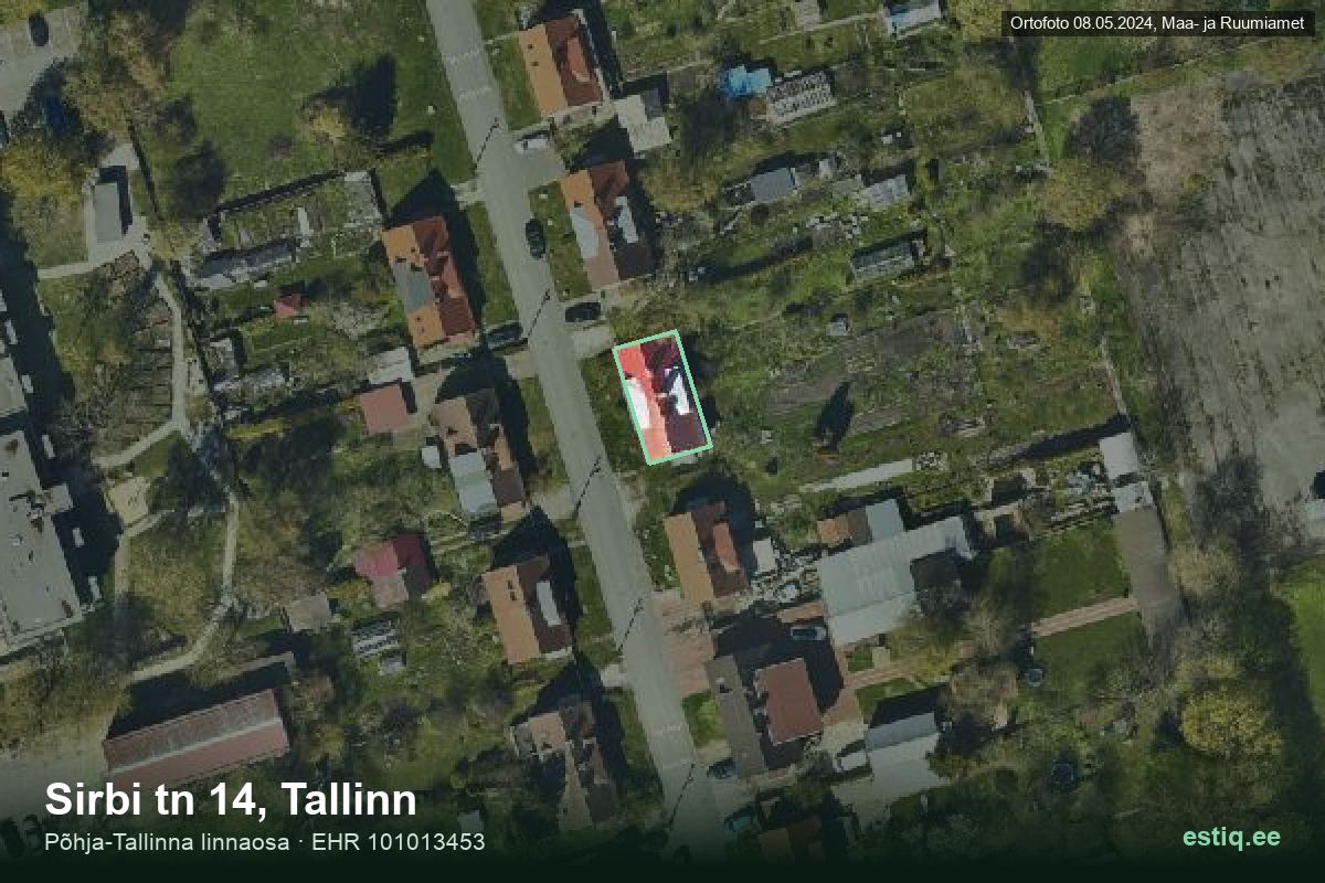 Sirbi tänav 14, Tallinn – hoone aerofoto, kontuur ehitisregistri (EHR) andmetest