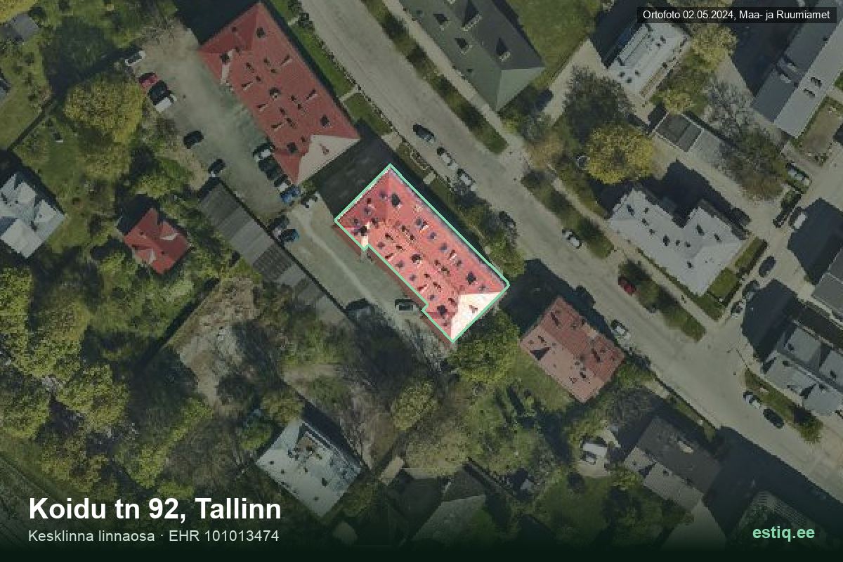 Koidu tänav 92, Tallinn – аэрофото дома, контур по данным регистра строений (EHR)