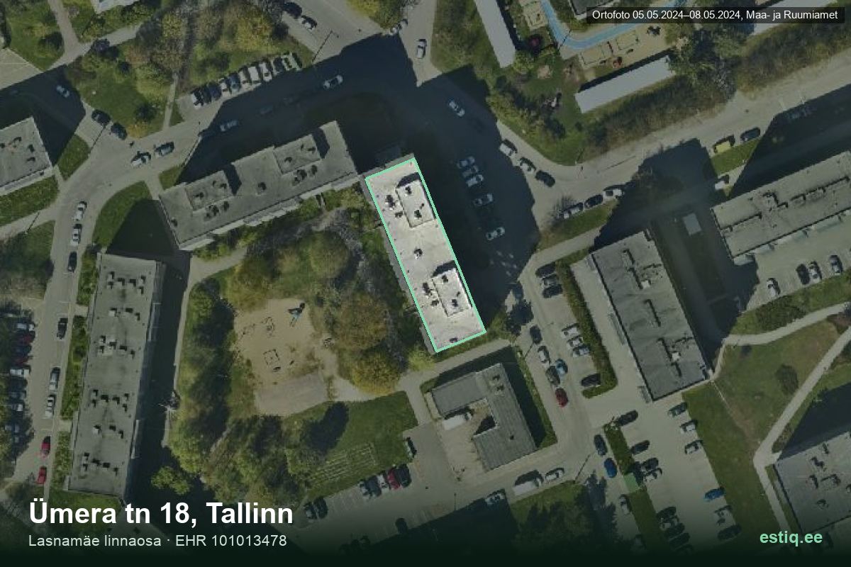 Ümera tänav 18, Tallinn – hoone aerofoto, kontuur ehitisregistri (EHR) andmetest