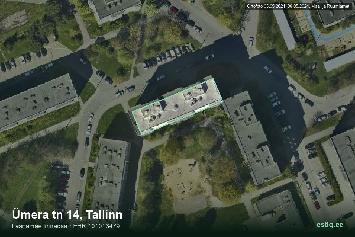 Ümera tänav 14, Tallinn – hoone aerofoto, kontuur ehitisregistri (EHR) andmetest
