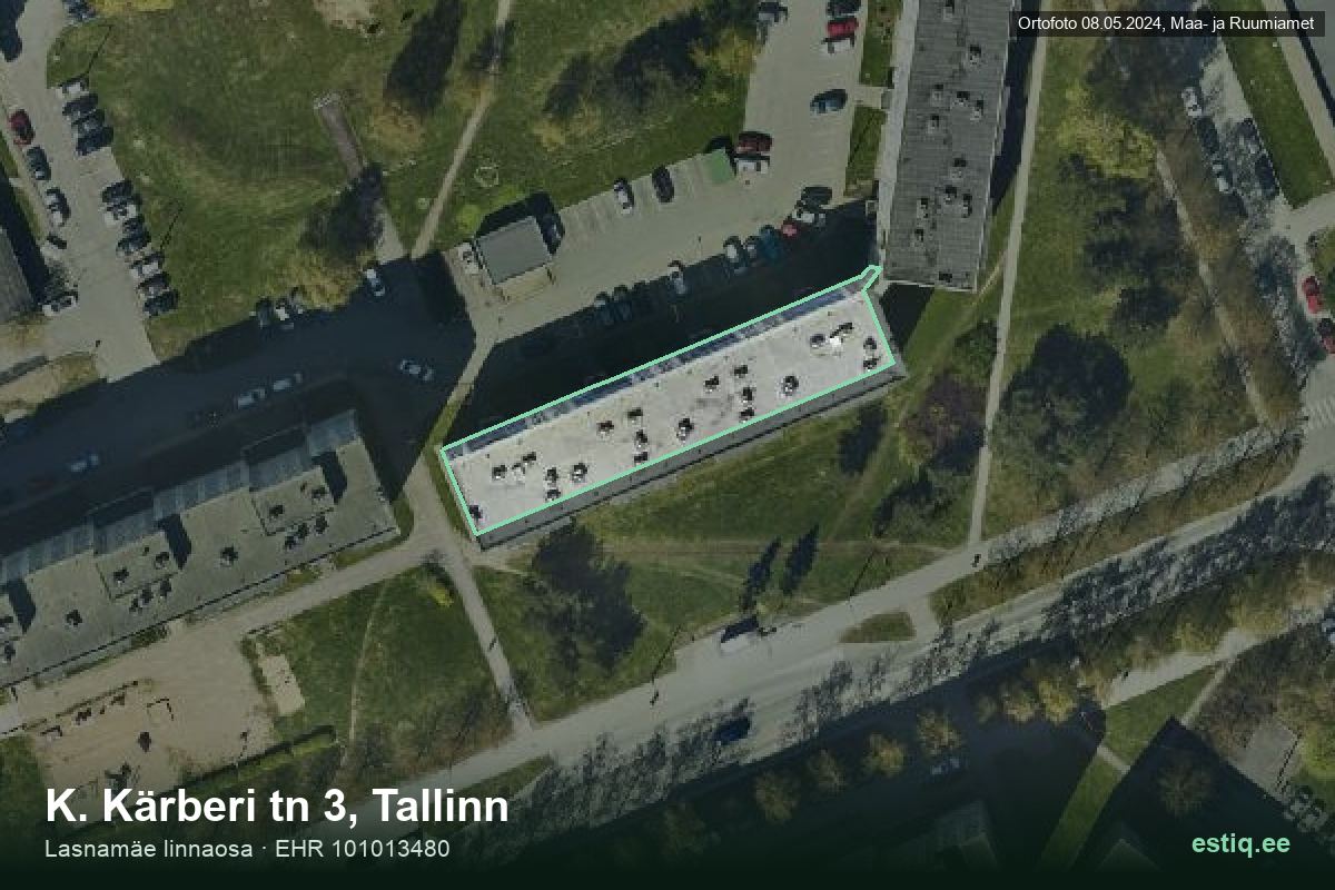 K. Kärberi tänav 3, Tallinn – hoone aerofoto, kontuur ehitisregistri (EHR) andmetest