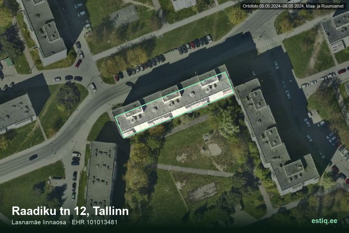 Raadiku tänav 12, Tallinn – hoone aerofoto, kontuur ehitisregistri (EHR) andmetest