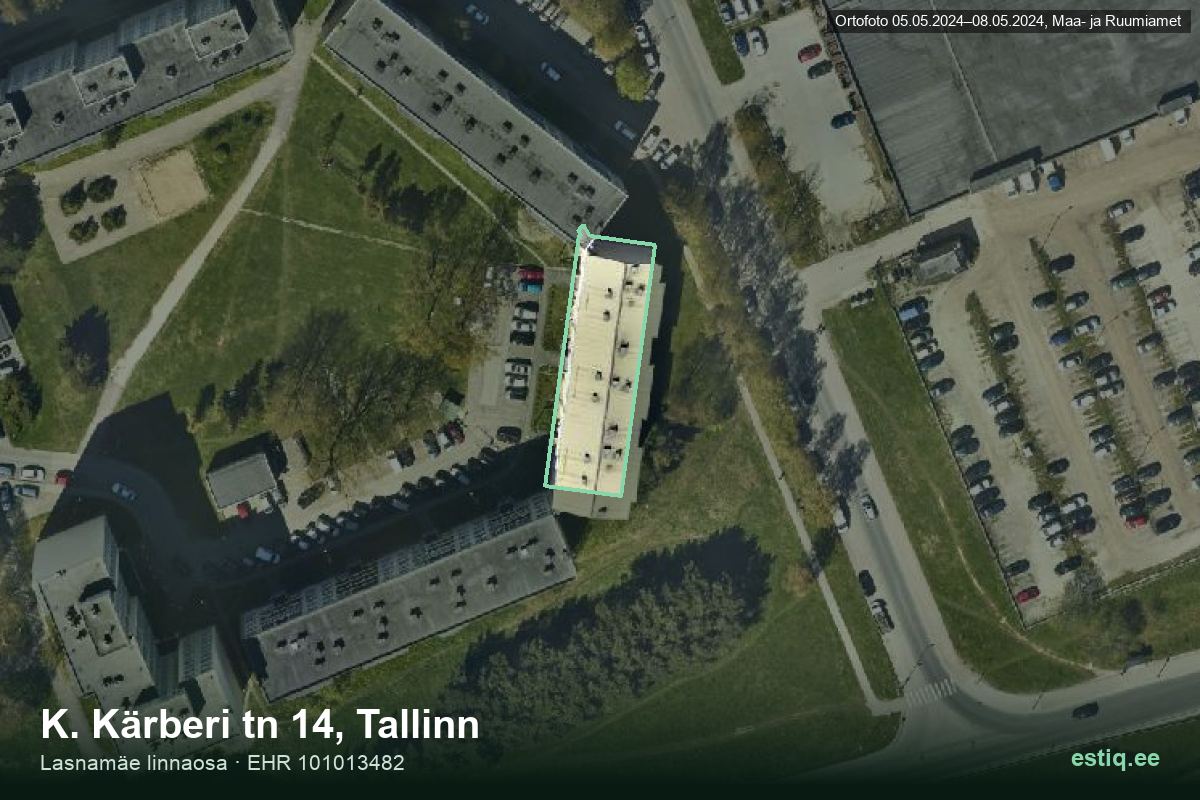 Kärberi tänav 14, Tallinn – hoone aerofoto, kontuur ehitisregistri (EHR) andmetest