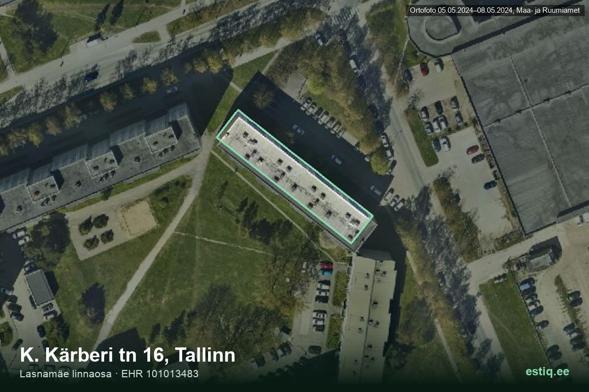 Kärberi tänav 16, Tallinn – hoone aerofoto, kontuur ehitisregistri (EHR) andmetest