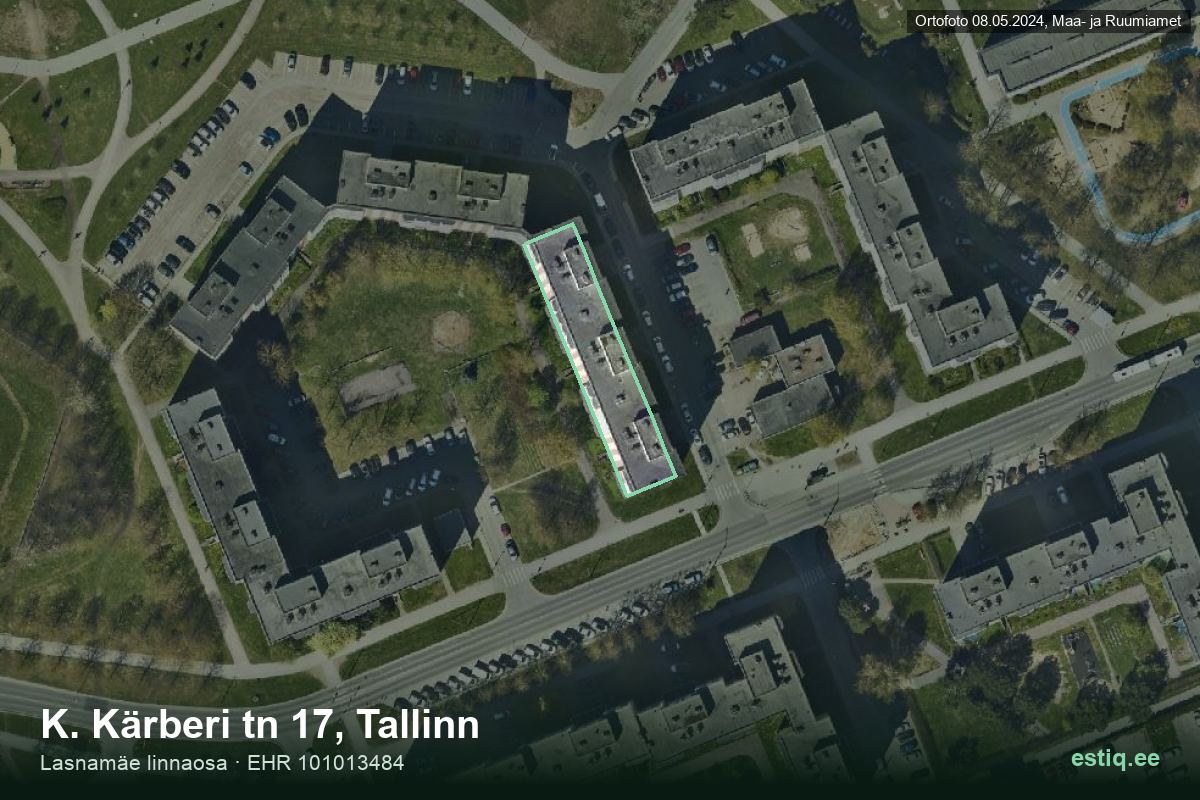 Kärberi tänav 17, Tallinn – hoone aerofoto, kontuur ehitisregistri (EHR) andmetest