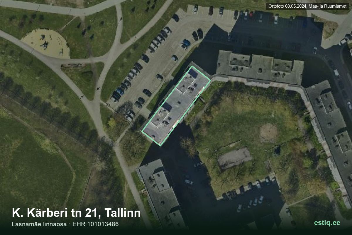 Kärberi tänav 21, Tallinn – hoone aerofoto, kontuur ehitisregistri (EHR) andmetest