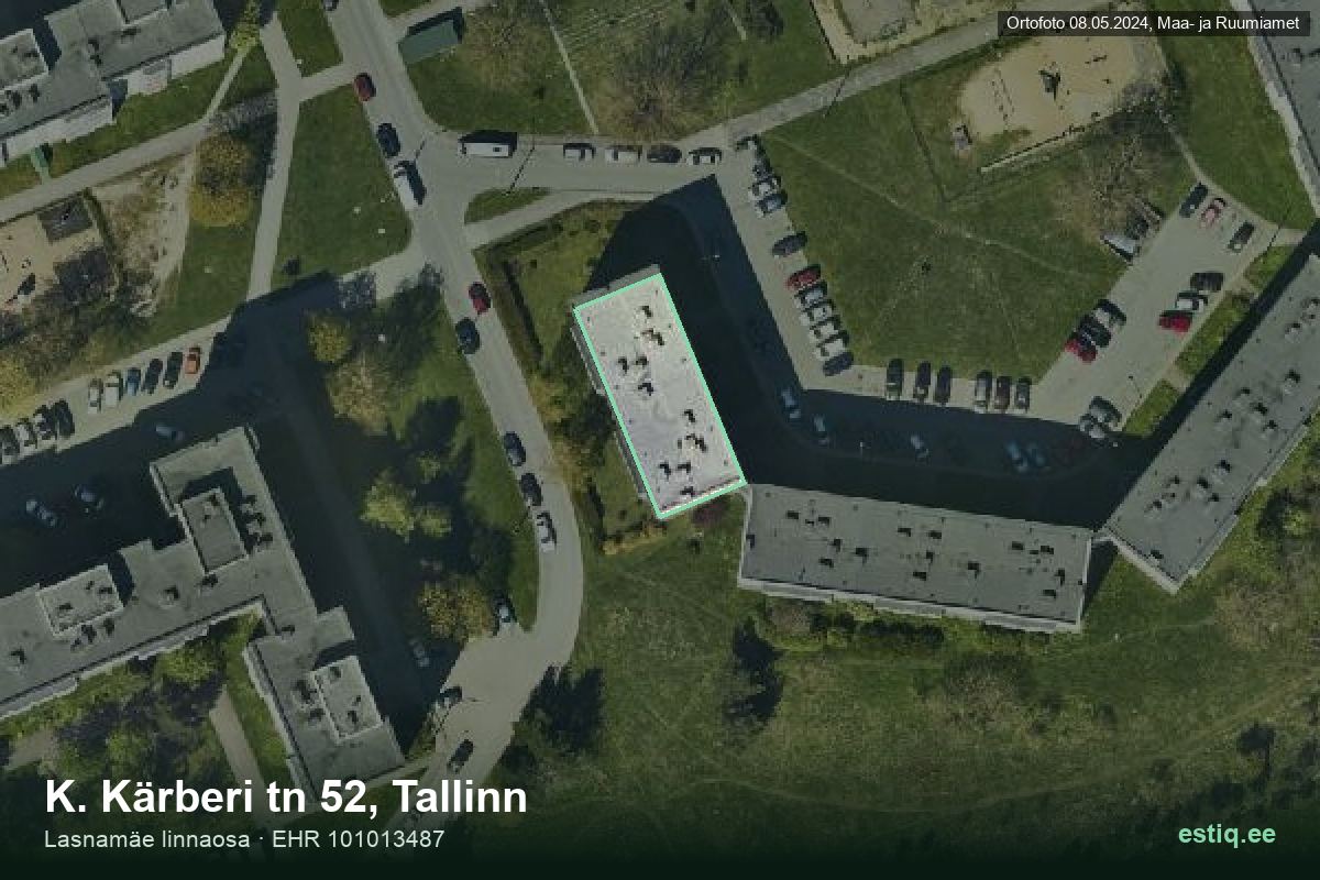 K. Kärberi tänav 52, Tallinn – hoone aerofoto, kontuur ehitisregistri (EHR) andmetest