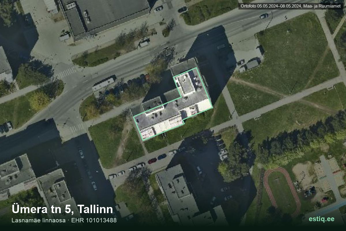 Ümera tänav 5, Tallinn – hoone aerofoto, kontuur ehitisregistri (EHR) andmetest