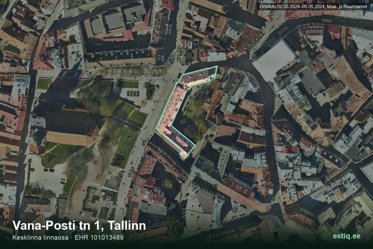 Harju tänav 1, Tallinn – аэрофото дома, контур по данным регистра строений (EHR)