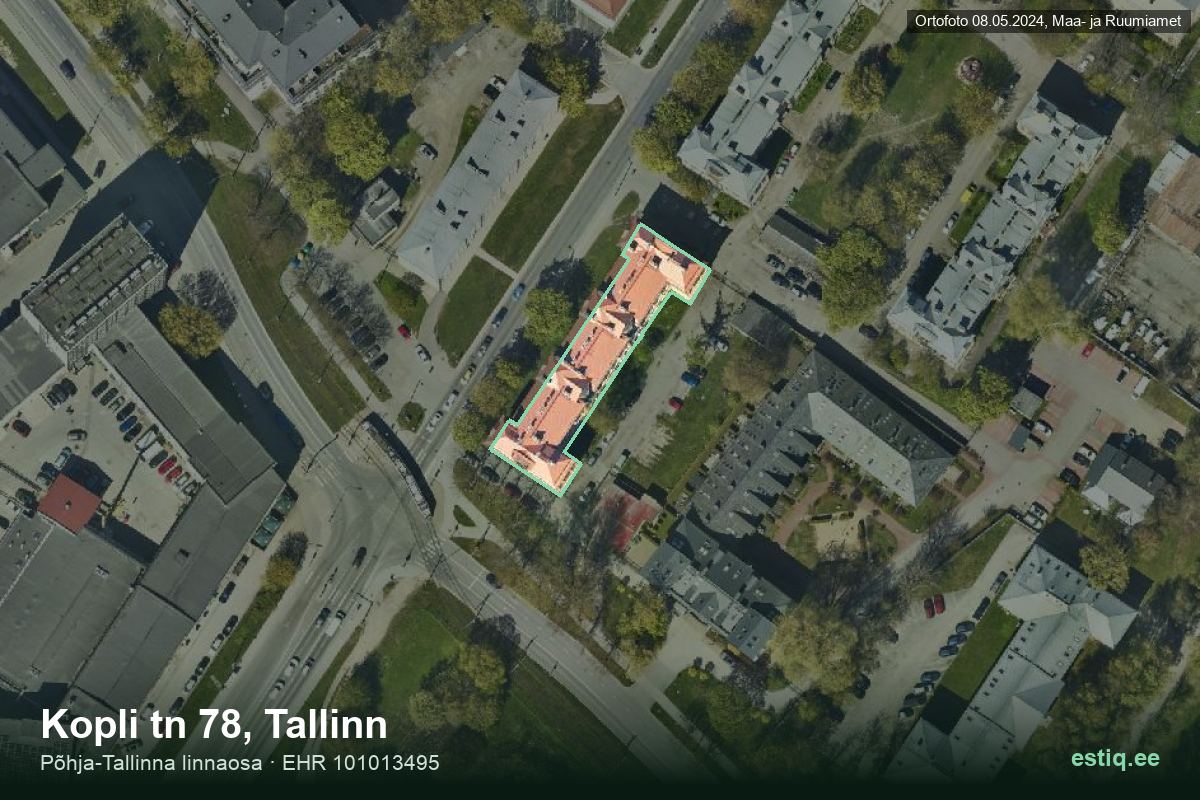 Kopli tänav 78, Tallinn – aerial photo of the building, outline from the Building Register (EHR)