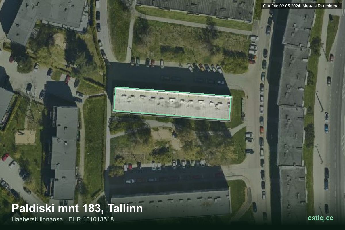 Paldiski mnt 183, Tallinn – hoone aerofoto, kontuur ehitisregistri (EHR) andmetest
