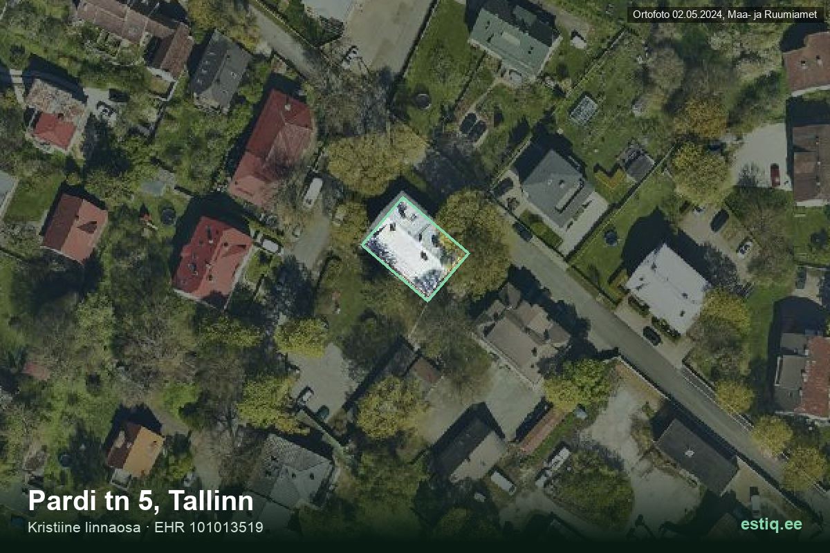 Pardi tänav 5, Tallinn – аэрофото дома, контур по данным регистра строений (EHR)