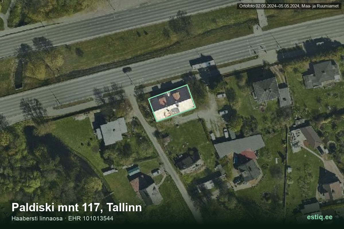 Paldiski mnt 117, Tallinn – hoone aerofoto, kontuur ehitisregistri (EHR) andmetest