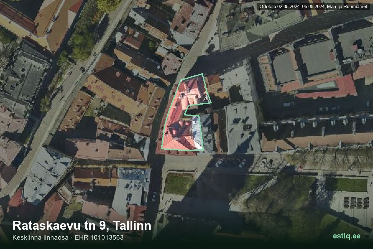 Rataskaevu tänav 9, Tallinn – ilmakuva rakennuksesta, ääriviiva rakennusrekisteristä (EHR)