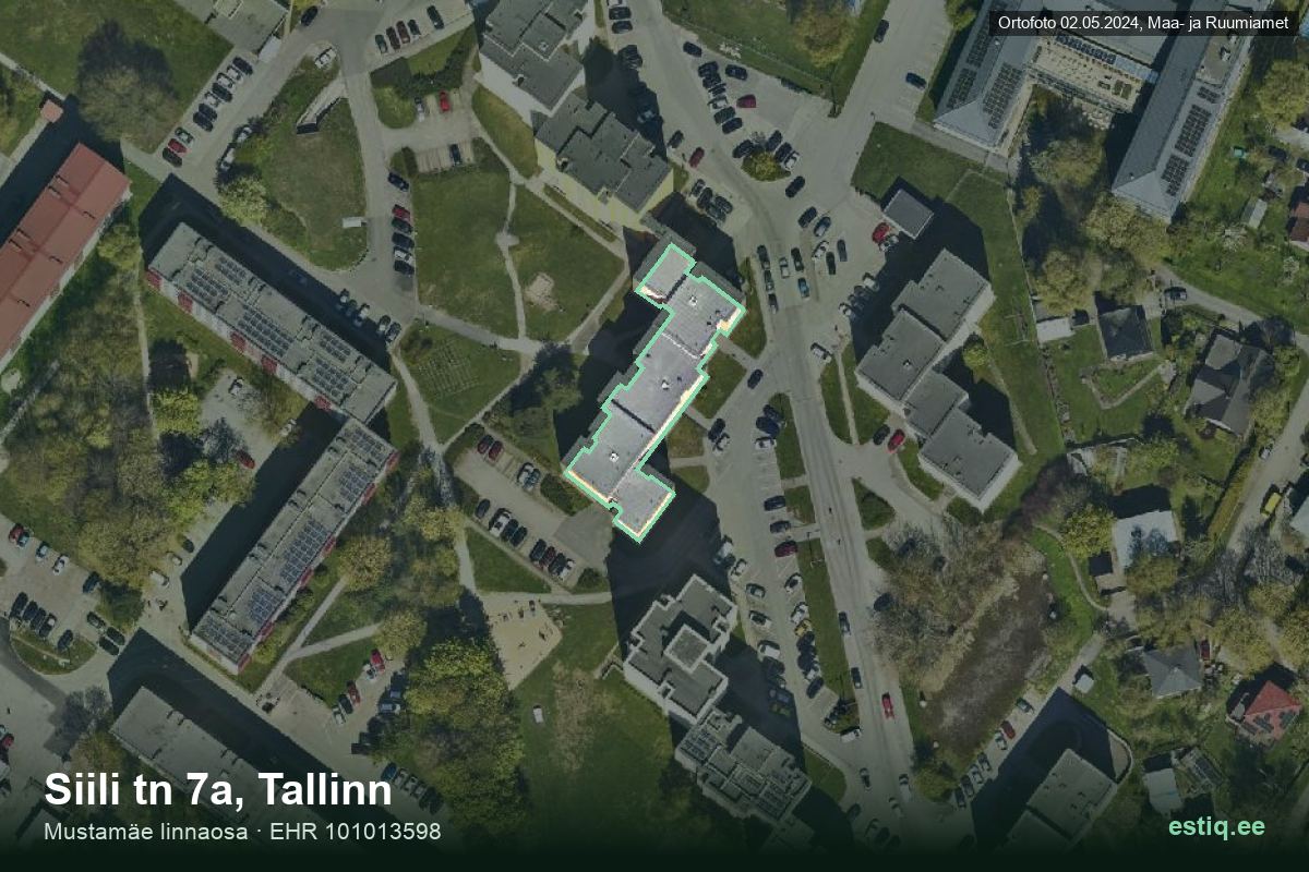 Siili tänav 7a, Tallinn – hoone aerofoto, kontuur ehitisregistri (EHR) andmetest