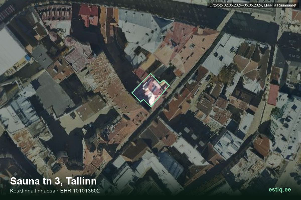 Sauna tänav 3, Tallinn – hoone aerofoto, kontuur ehitisregistri (EHR) andmetest