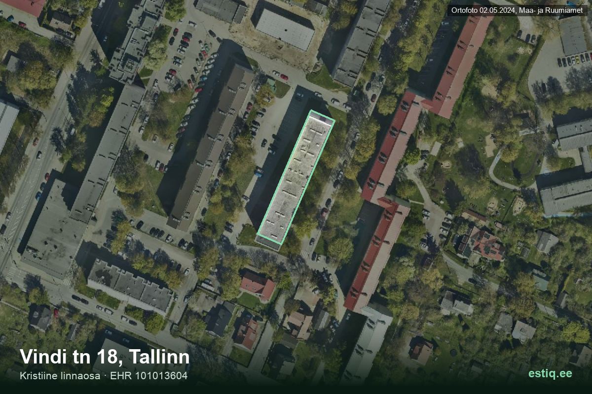 Vindi tänav 18, Tallinn – hoone aerofoto, kontuur ehitisregistri (EHR) andmetest
