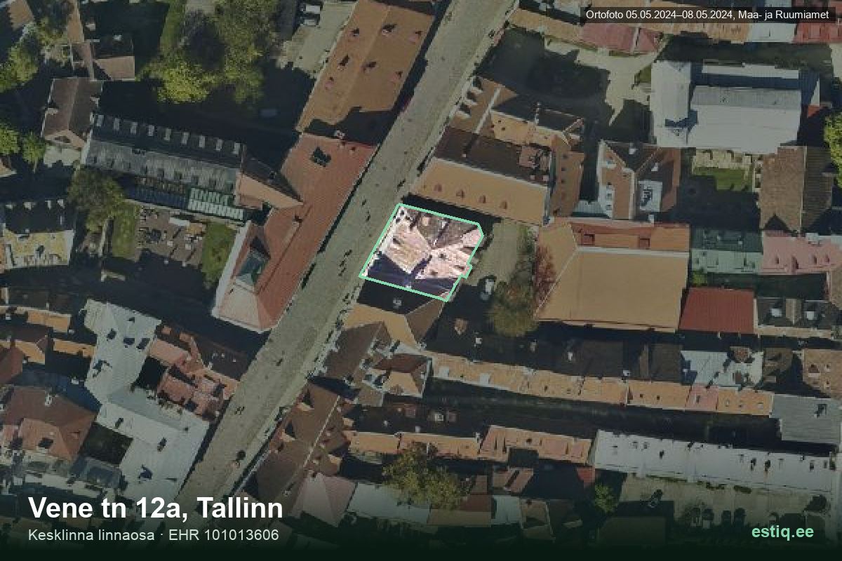 Vene tänav 12a, Tallinn – аэрофото дома, контур по данным регистра строений (EHR)