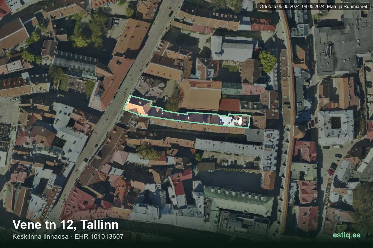 Vene tänav 12, Tallinn – аэрофото дома, контур по данным регистра строений (EHR)
