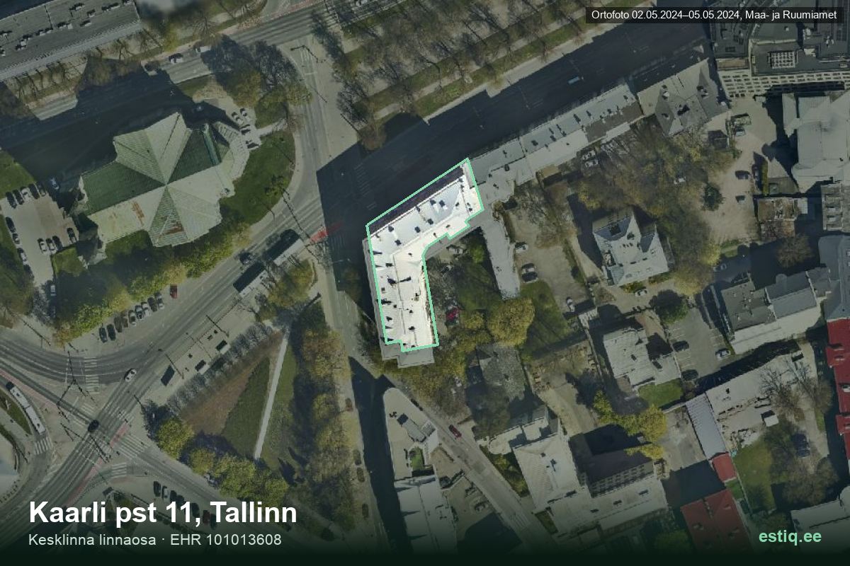 Kaarli pst 11, Tallinn – hoone aerofoto, kontuur ehitisregistri (EHR) andmetest