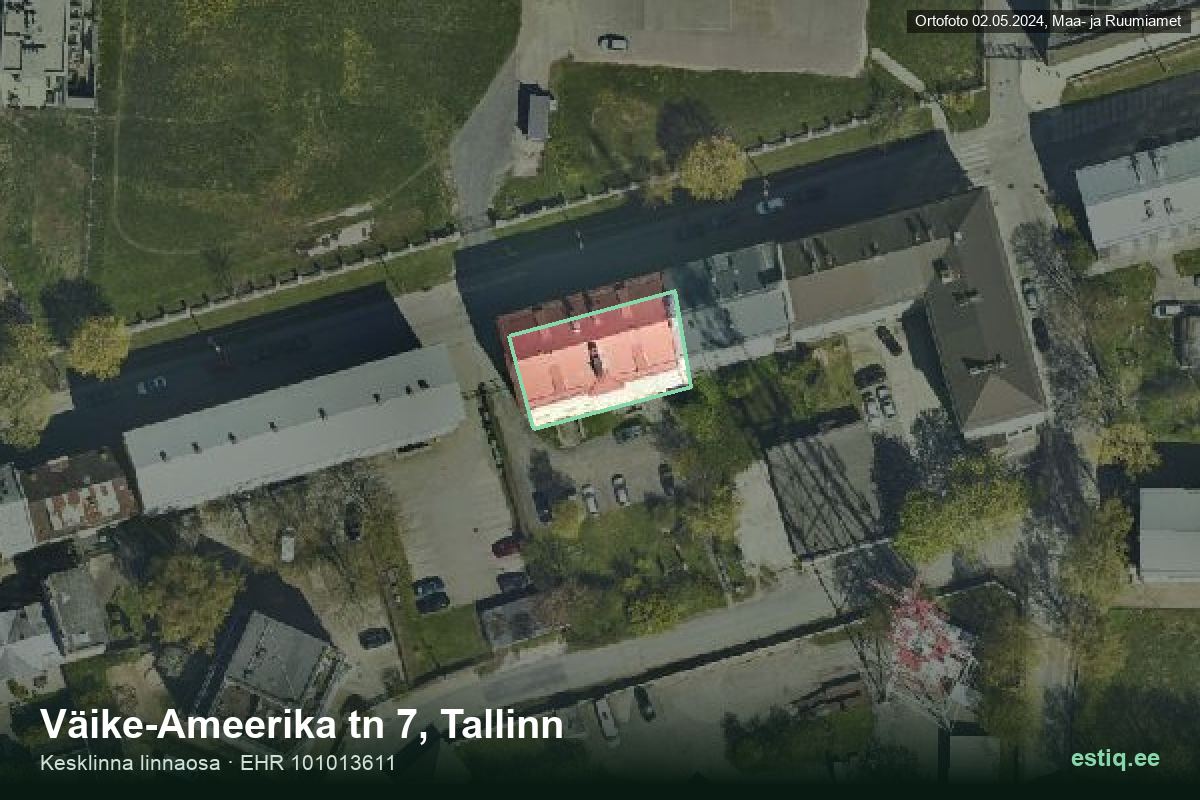 Väike-Ameerika tänav 7, Tallinn – aerial photo of the building, outline from the Building Register (EHR)