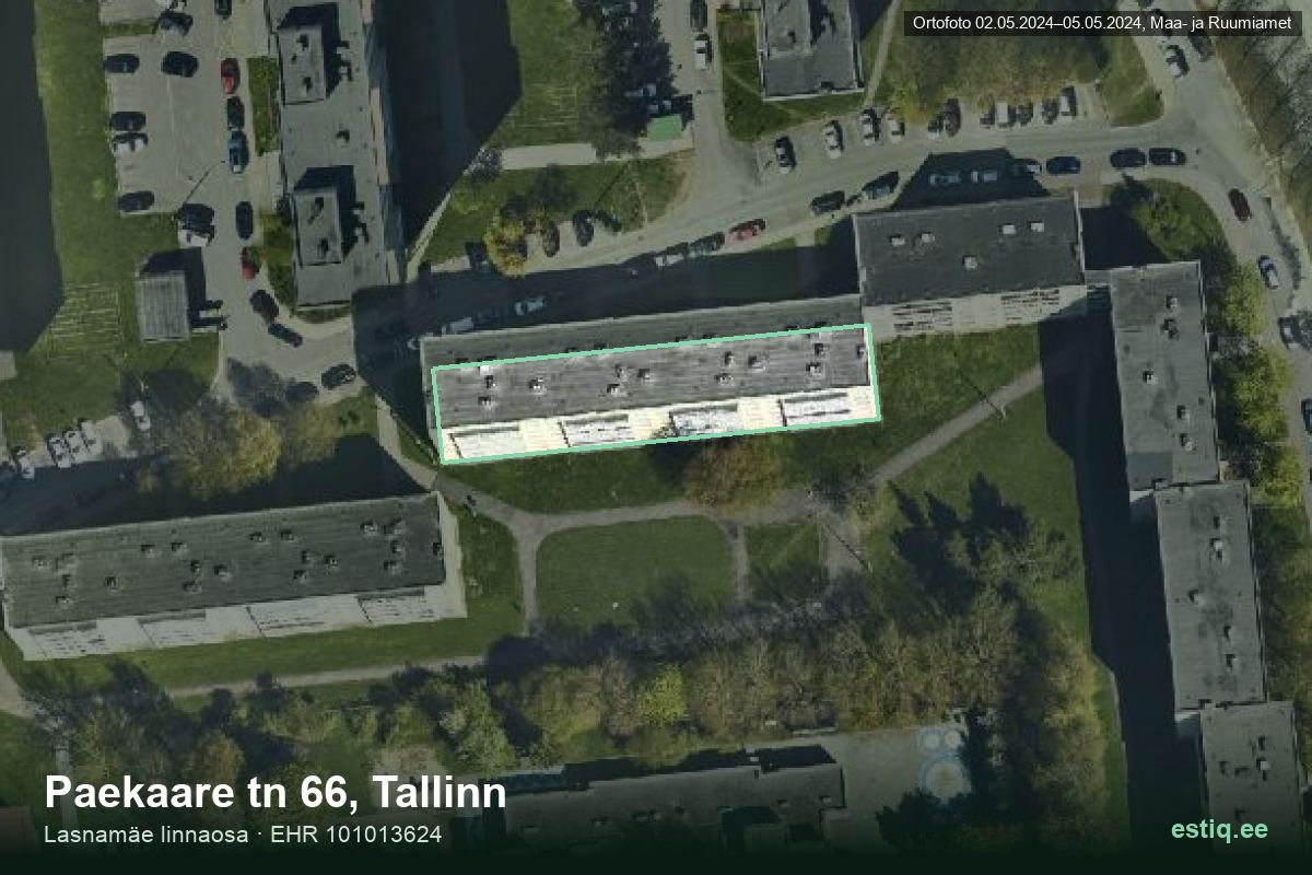 Paekaare tänav 66, Tallinn – hoone aerofoto, kontuur ehitisregistri (EHR) andmetest