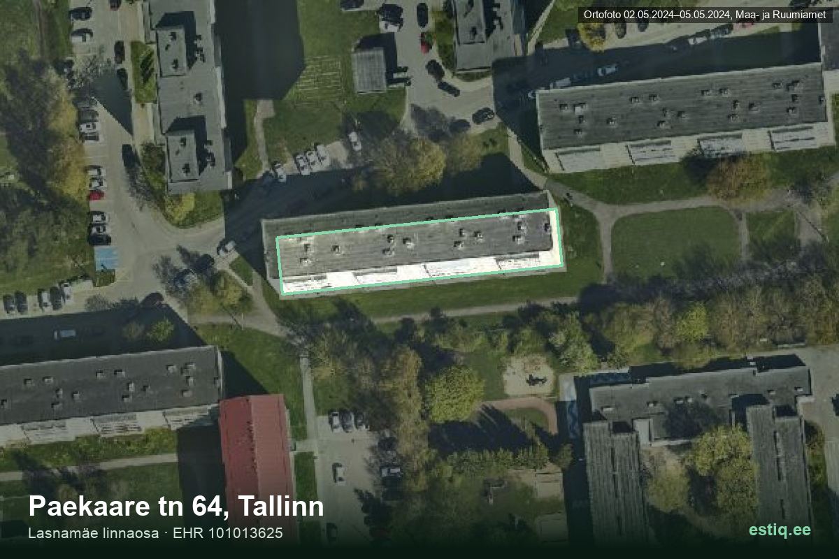 Paekaare tänav 64, Tallinn – hoone aerofoto, kontuur ehitisregistri (EHR) andmetest
