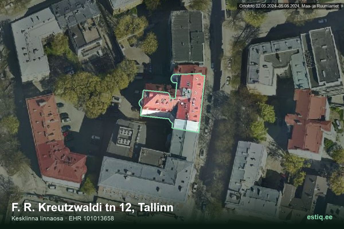 F. R. Kreutzwaldi tänav 12, Tallinn – hoone aerofoto, kontuur ehitisregistri (EHR) andmetest