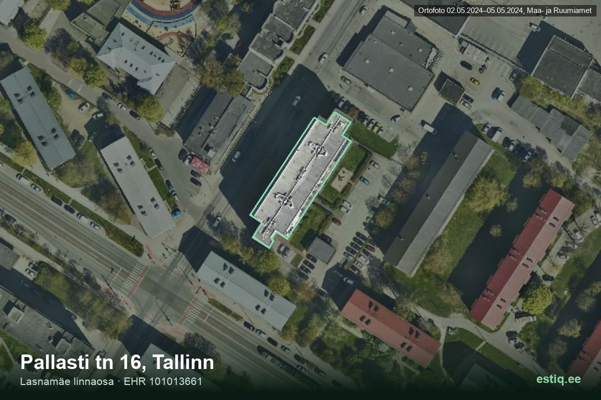Pallasti tänav 16, Tallinn – ilmakuva rakennuksesta, ääriviiva rakennusrekisteristä (EHR)