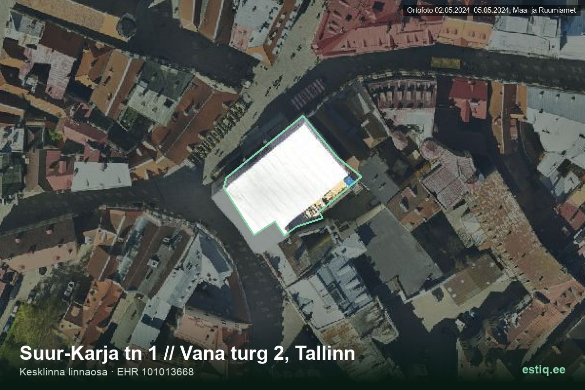 Suur-Karja tänav 1, Tallinn – аэрофото дома, контур по данным регистра строений (EHR)